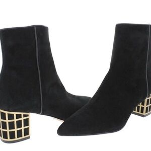 Brian Atwood Black Ankle Boots with Gold Heel